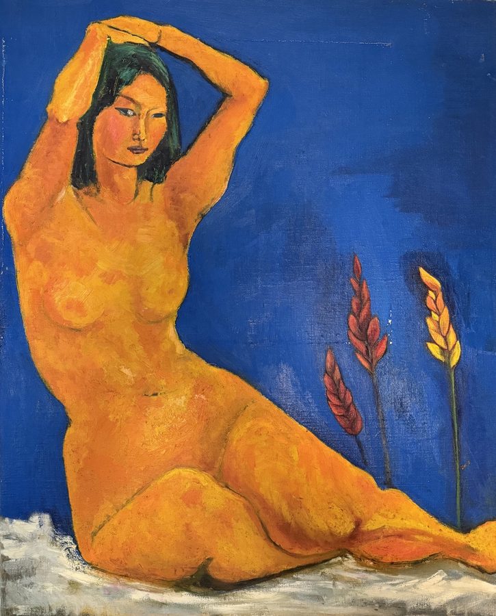 Yoko Nakamura, Three Flames in a Field of Blue