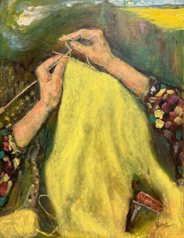 Yoko Nakamura, Hands Sewing the Yellow Cloth